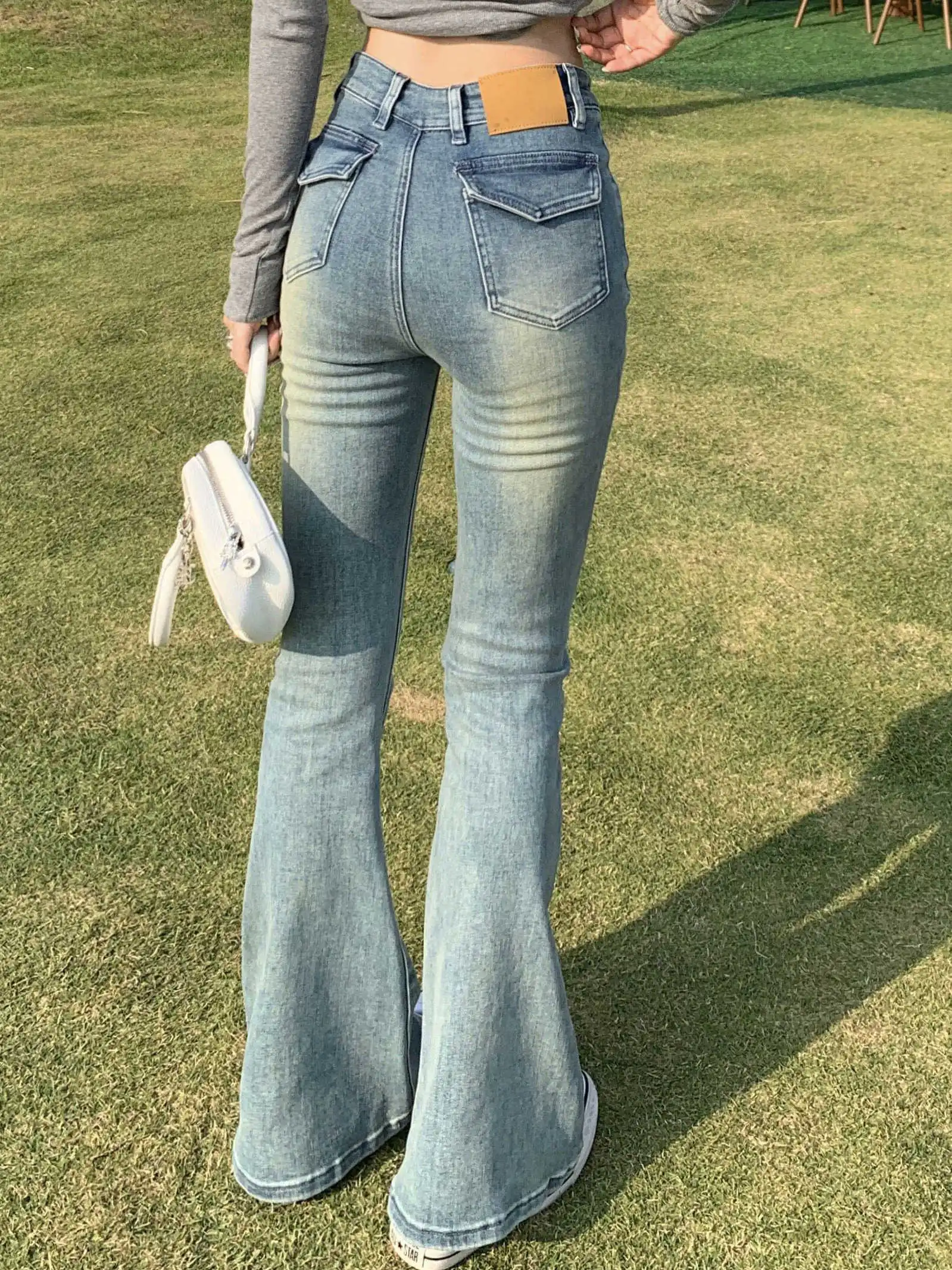 

High Waist Fixed Design Slimming Long Pants Women's Micro Flared Jeans Elastic Cotton Denim High Waist Micro Flared Jeans