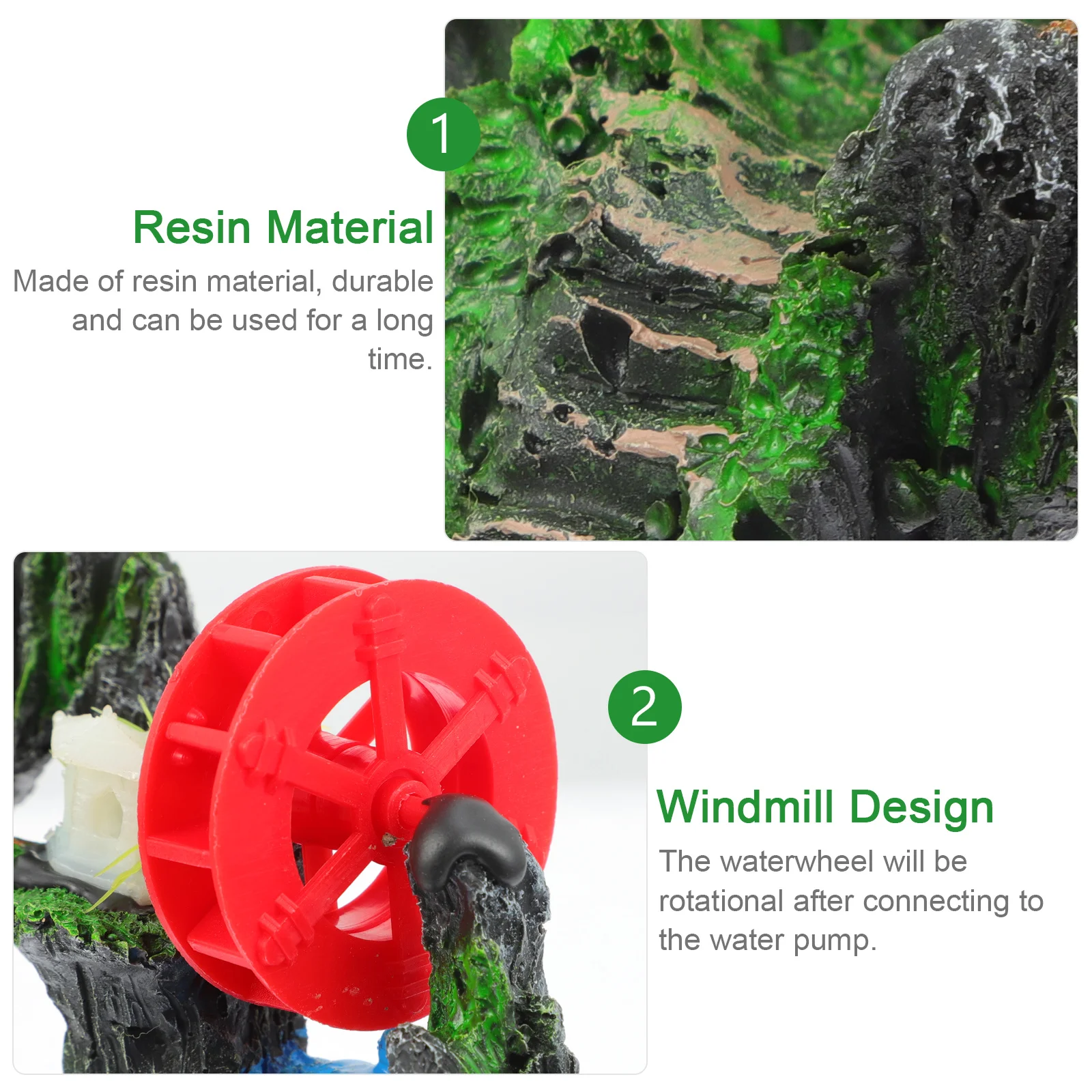 

1Pcs Realistic Aquarium Rockery Waterwheel Decor Resin Fish Tank Adornment with Rotating Wheel for Lifelike Landscape