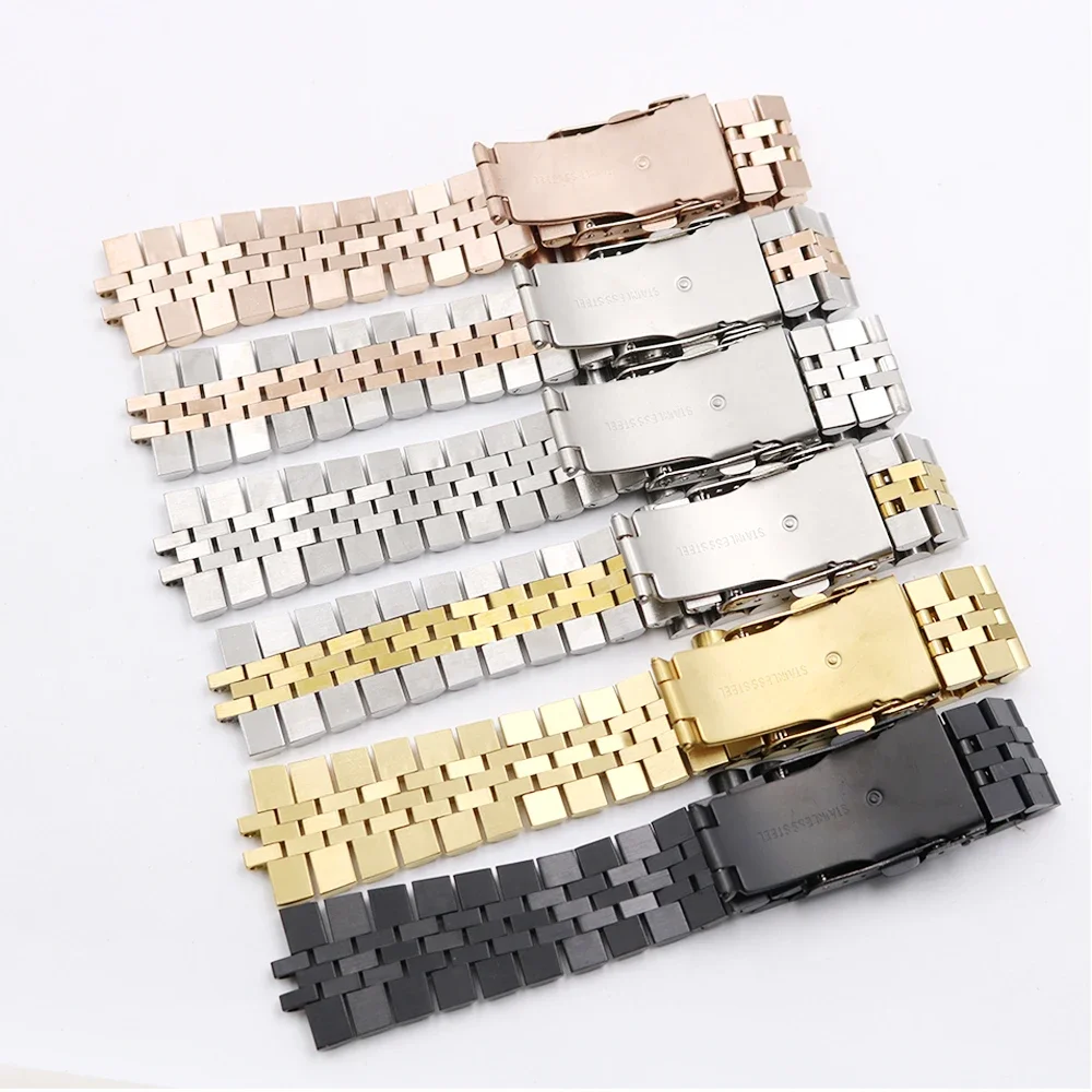 Rolamy Watch Band Strap 19 20 22mm Hollow Curved End Solid Screw Links Replacement Bracelet For Dayjust Wholesale Watchband