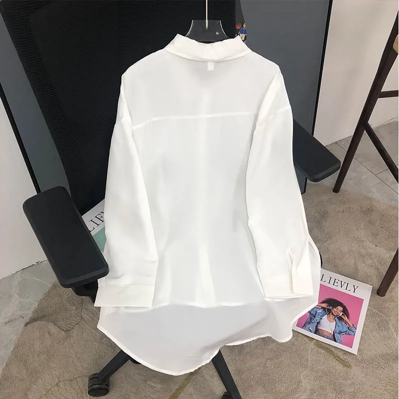 DAYIFUN-White Long Sleeve Shirts for Women Casual Streetwear All-Match Blouses Korean Design Chic Ins Fashion Summer Blusas 2024