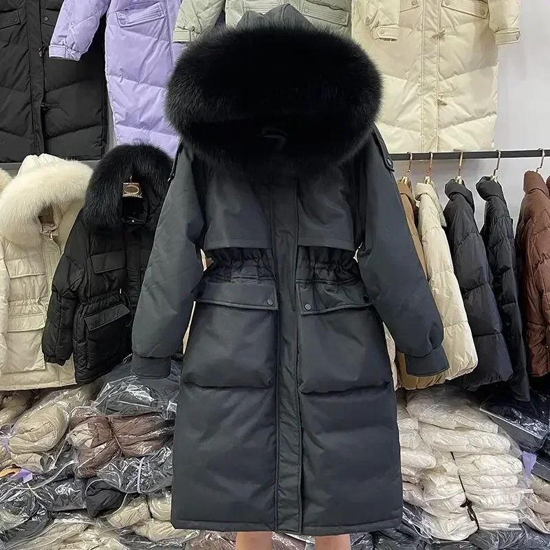 Winter New Thick Collar Down Coat Women Mid Length Thickened White Duck Down Women Windproof Coat Parkas Women Down Jackets Coat