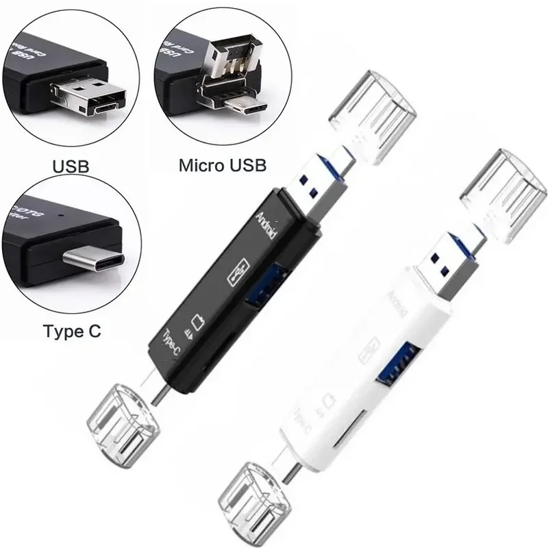1/3cps 5 in 1 Multifunction USB 2.0 Type C USB Micro USB SD TF Memory Card Reader for Android Computer Dock OTG Type C Adapter
