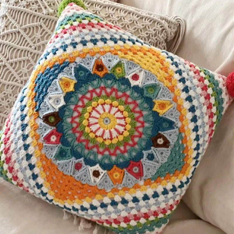 Handmade crocheted exquisite patchwork pattern pillow bag cushion cover cushion bag give friends a comfortable gift