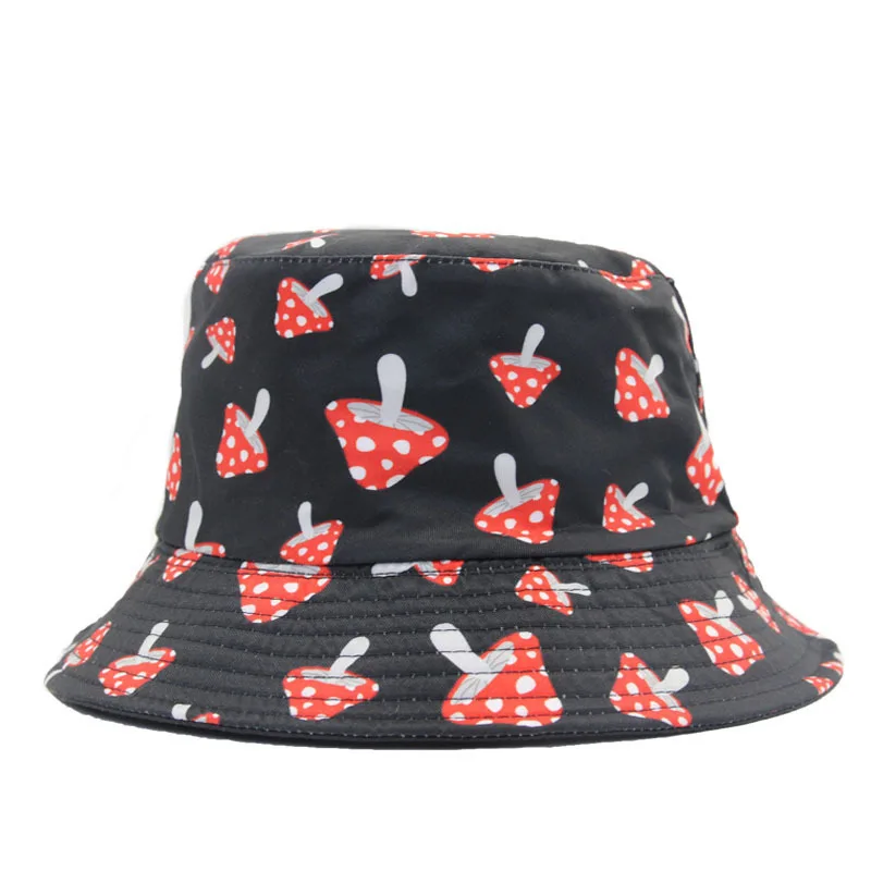 Bocca Print Bucket Hat Cartoon Mushroom Printing Panama Fisherman Hats For Men Women Sunscreen Travel Hiking Outdoor Cap Gorras