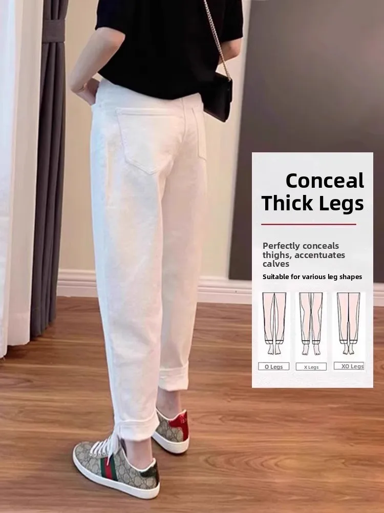 High Waist Thickened Fleece Harlan Denim Pants Women's Autumn Winter Casual Slimming Small Figure Dad Pants Cotton Polyester ...
