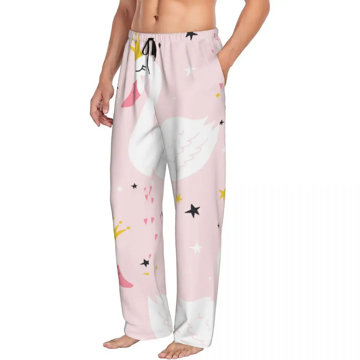 Princess Swan Pink Background Men's Casual Pajama Sleeping Pants Lounge Loose Trousers Comfortable Nightwear