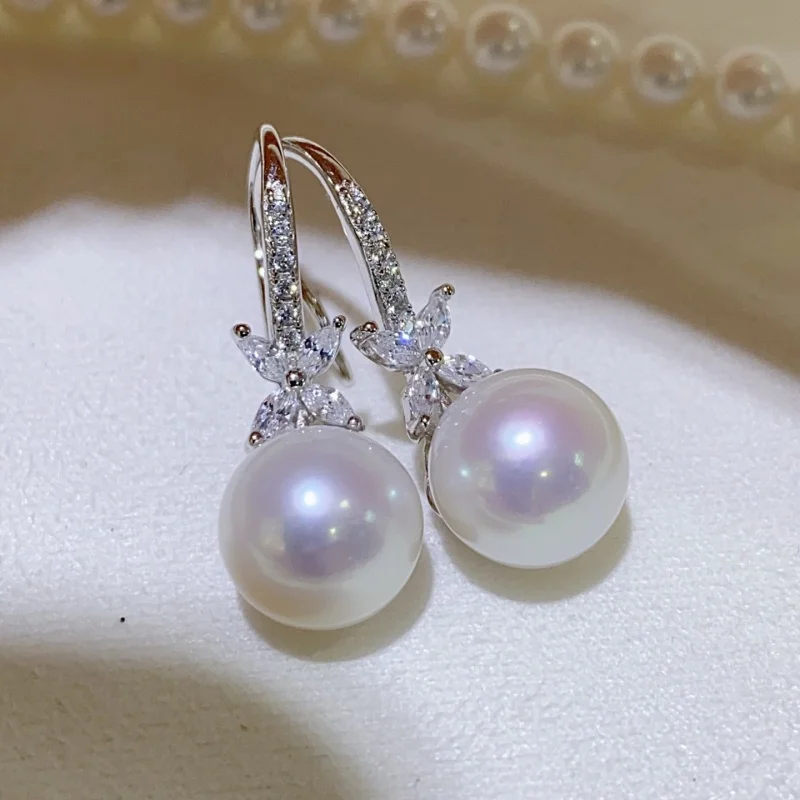 

SGARIT 925 Sterling Silver Zircon Natural Pearl Earrings Simple Stylish for Women French Princess Style Jewelry