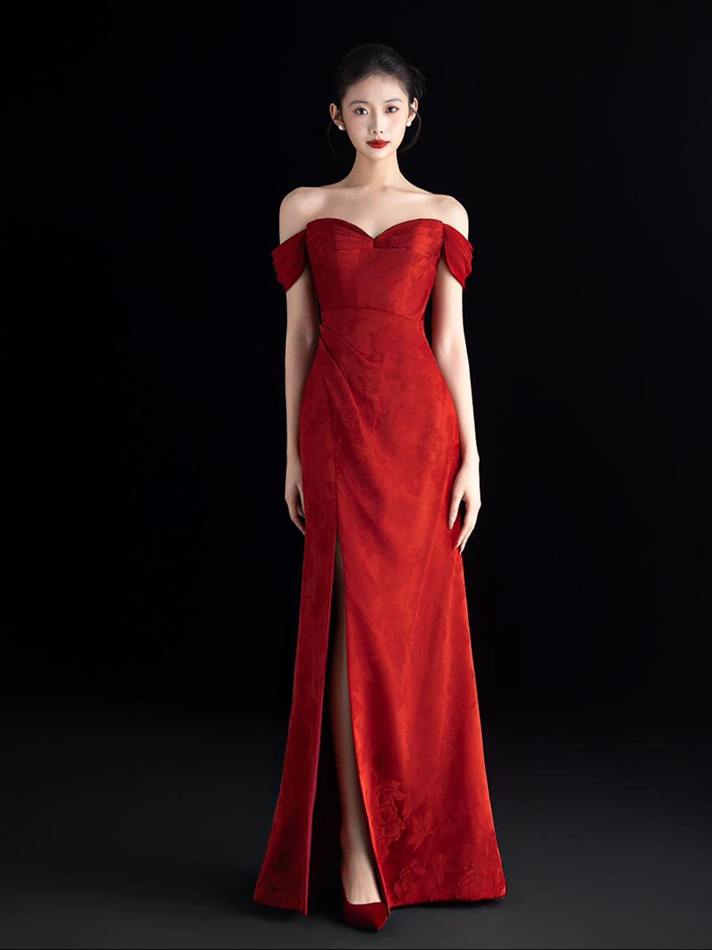 

Элегантное красное свадебное платье-русалка на одно плечо для помолвки, с поясом, однотонное, длинное вечернее платье