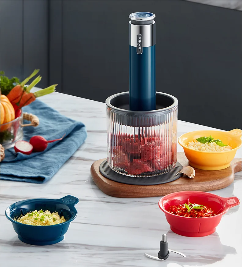 Tritacarne elettrico ricaricabile portatile multifunzionale per verdure rettificatrice per alimenti con 4 ciotole per macinare