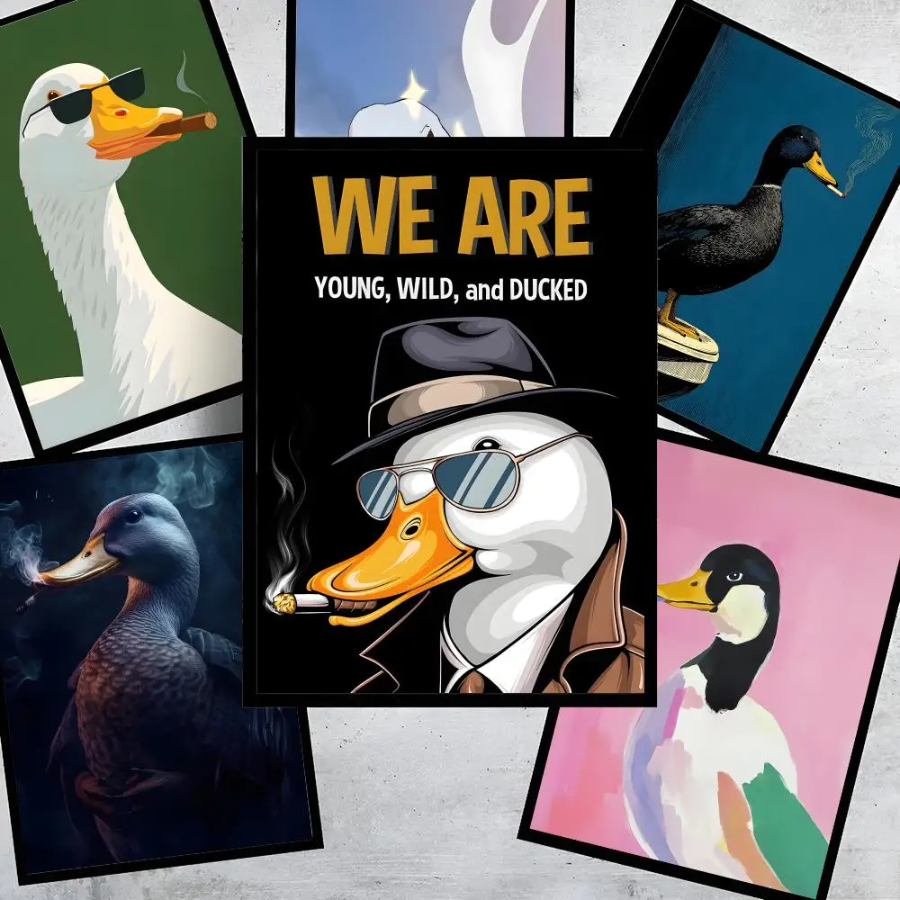 Smoking Duck Poster HD Art Stickers Self-Adhesive Painting Modern Home Decor for Bedroom Living Room Wall Decals Gift
