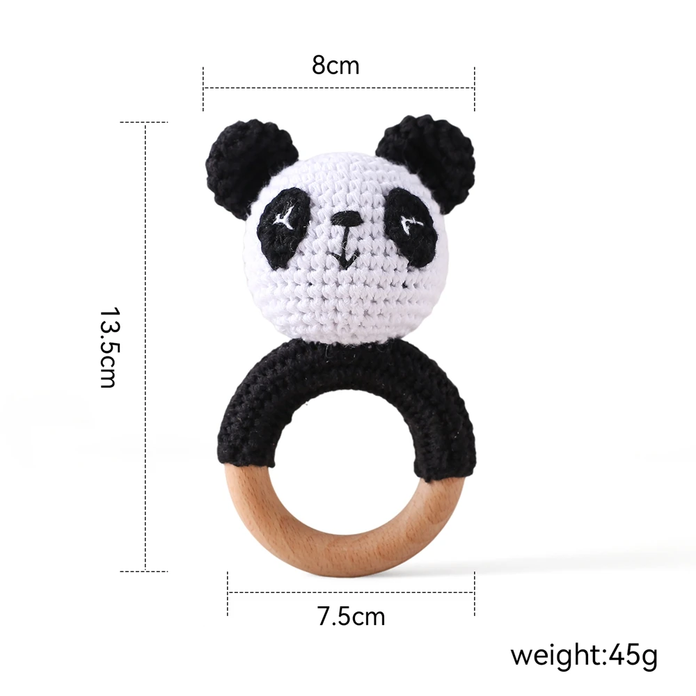 Let's Make Häkeln Tier Panda Rassel Spielzeug Schnuller Armband Holz Beißring Ring Baby Produkt Mobile Kinderwagen Krippe Holz Spielzeug Geschenke