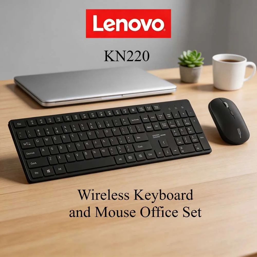 Lenovo KN220 Wireless Keyboard Mouse Set Full-size 105Key Silent 2.4G Plug and Play 3 DPI Adjustable Ergonomic Mouse for Windows