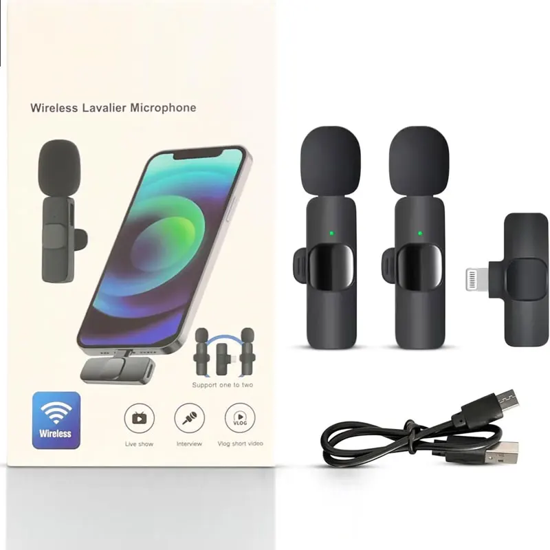 K9 ميكروفون لاسلكي Lavalier ، ميكروفون صغير لهاتف iPhone ، Type-C ، YouTube ، Facebook ، الفيديو ، البث المباشر ، تقليل الضوضاء الذكي