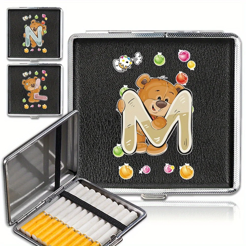 Men's Cigarette Case Elegant Black Pu Cigarette Box with Secure Metal Clasp Vintage Cigarette Case Initial Name Bear Pattern