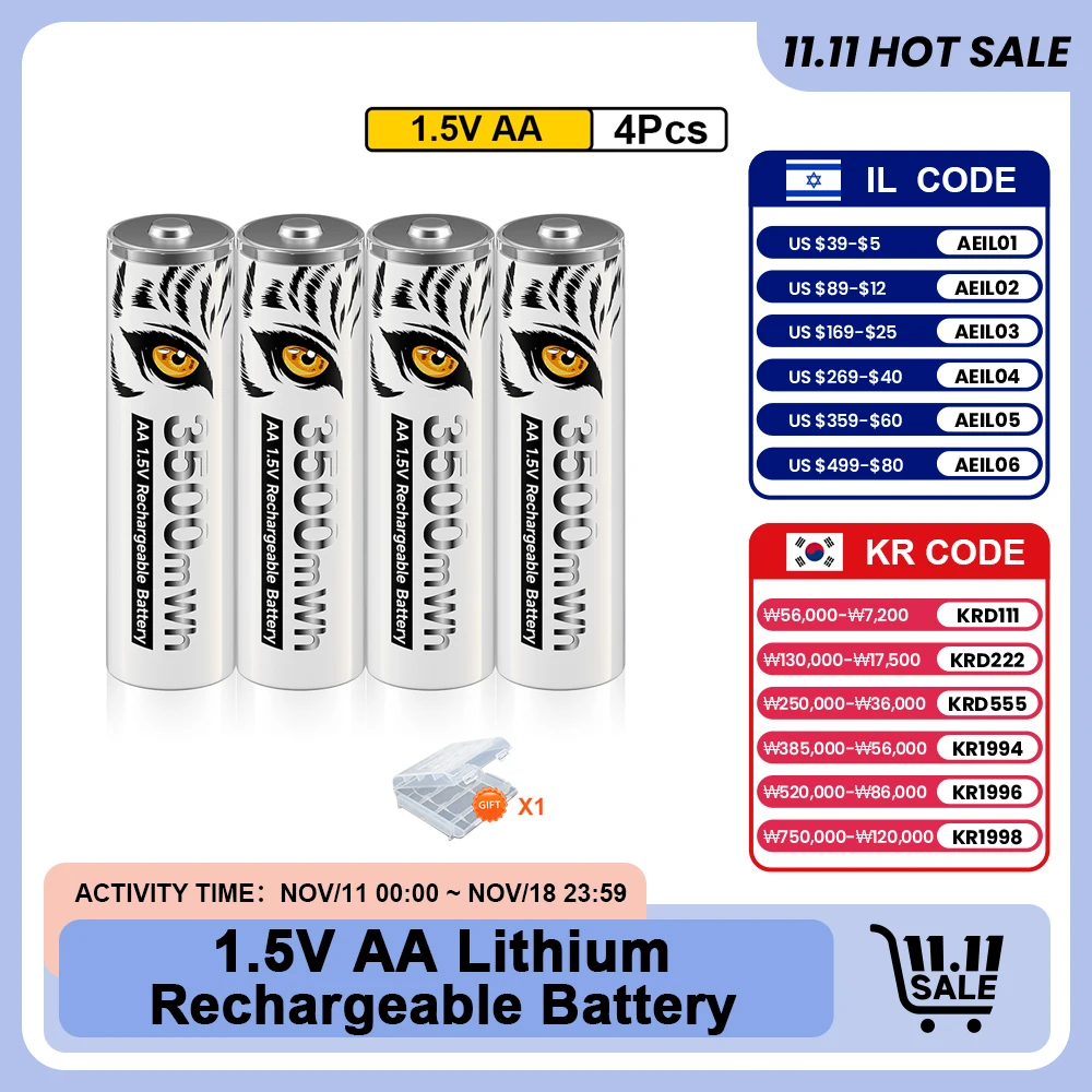 PALO 100% Original 3500mWh 1.5V AA Lithium Rechargeable Battery AA LR6 Li-ion Batteries 1.5V AA Battery with 4 slots LCD Charger