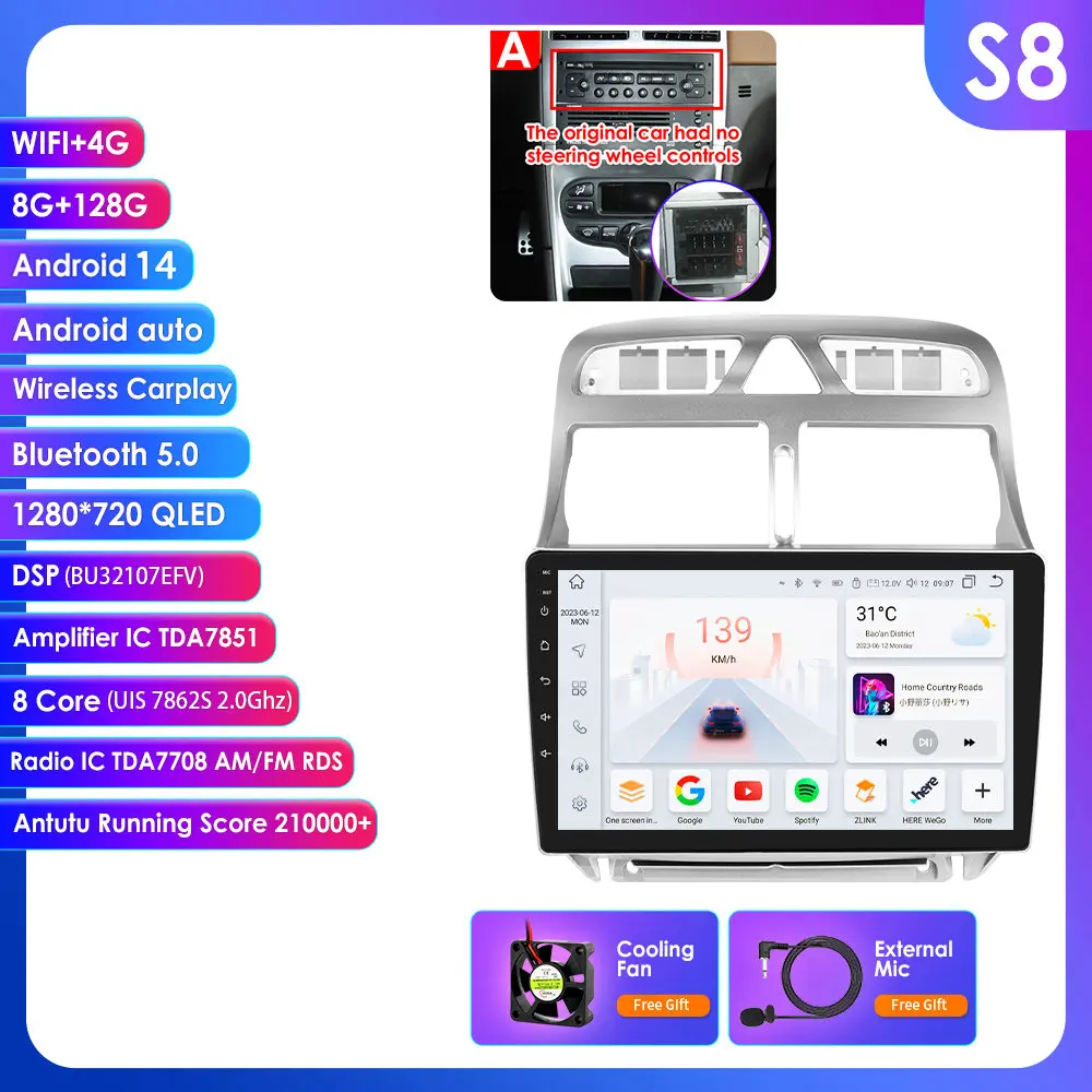 Hizpo Android Auto Autoradio voor Peugeot 307 307CC 307SW 2002 2003 2004 2005 2006-2013 Multimedia Draadloze Apple CarPlay Slimme Intelligente Systemen IPS Touchscreen Stereo Videospeler 2 Din