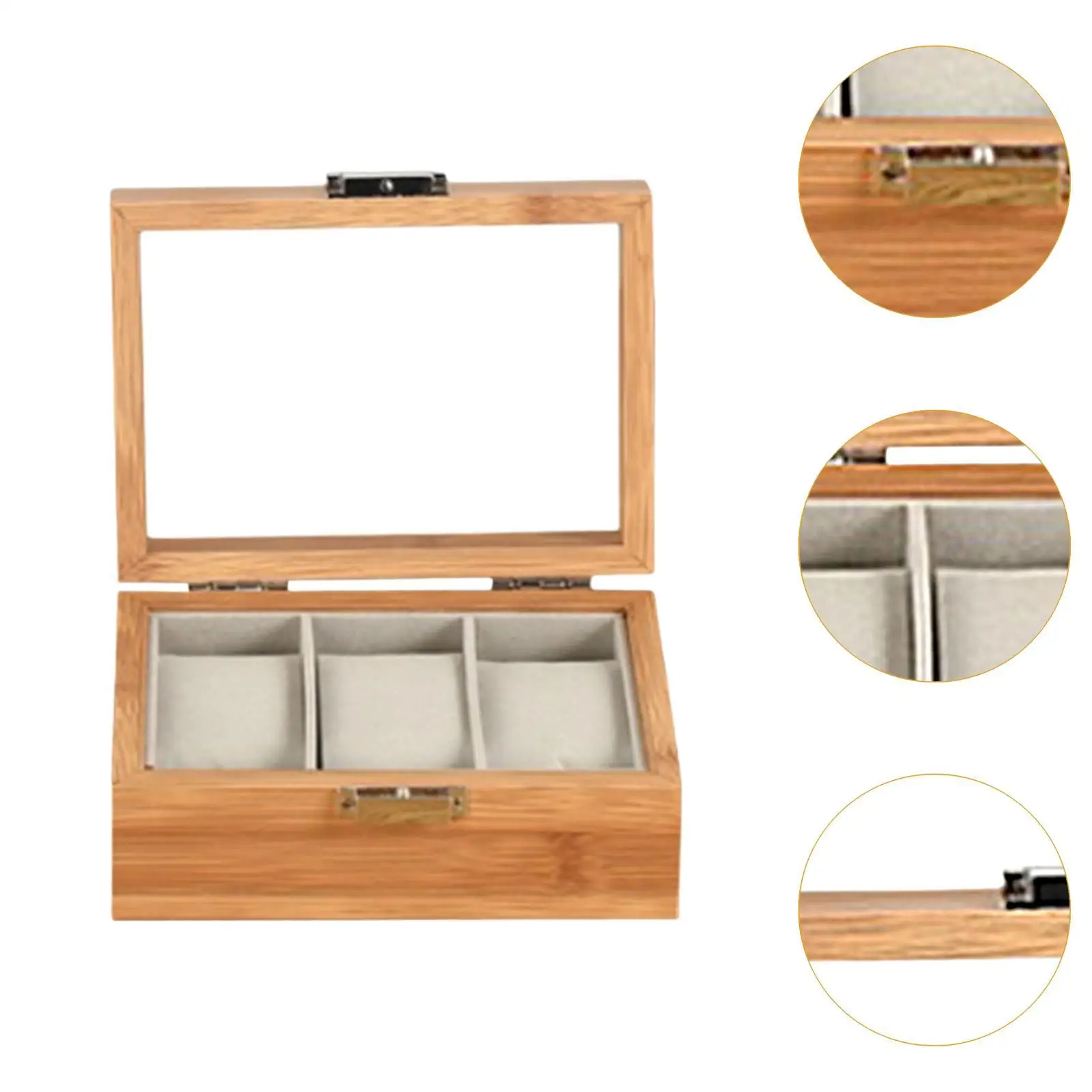 Wooden Watch Display Case with Glass Cover and Pillow for Men Large Capacity Home Shelf Jewelry Holder