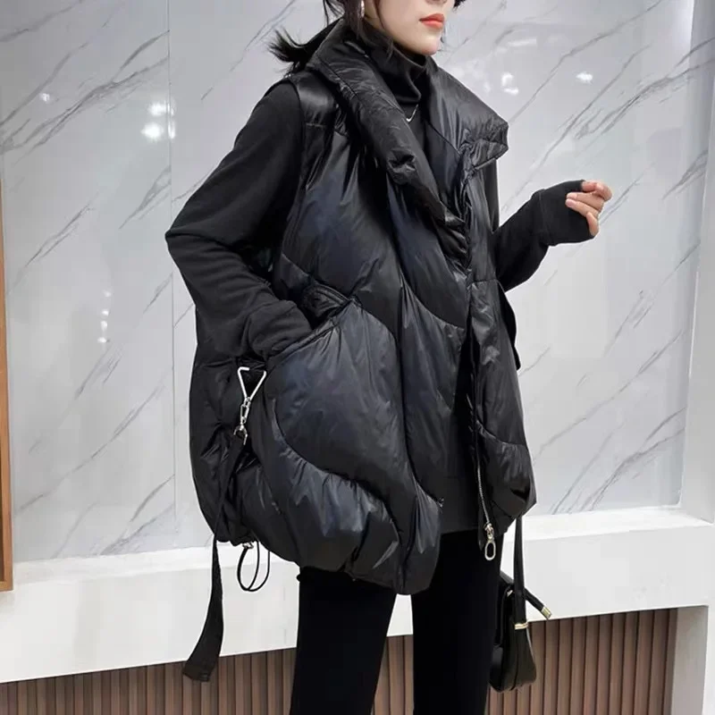 Winter Down Cotton Vest Women Loose Solid Sleeveless Jacket Coat Black White Warm Vests Autumn Lightweight Waistcoat Female