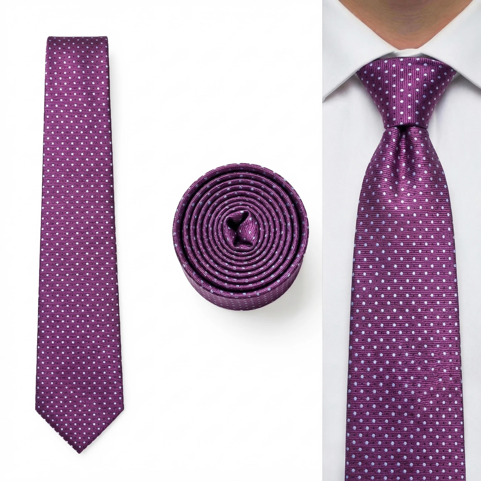 Mens Necktie Set Purple Dots Tie Pocket Square Violet Lavender Classic Extra Long Bow Tie Pre-Tied Boys Size for Kids Available