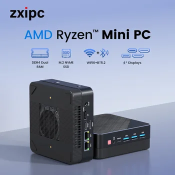ZXIPC Mini PC Ryzen 7 5800U 4800H 4500U 5500U DDR4 16GB 512GB Nvme SSD WIFI6 BT5.2 Desktop MINI PC Gamer Computer Vier Display