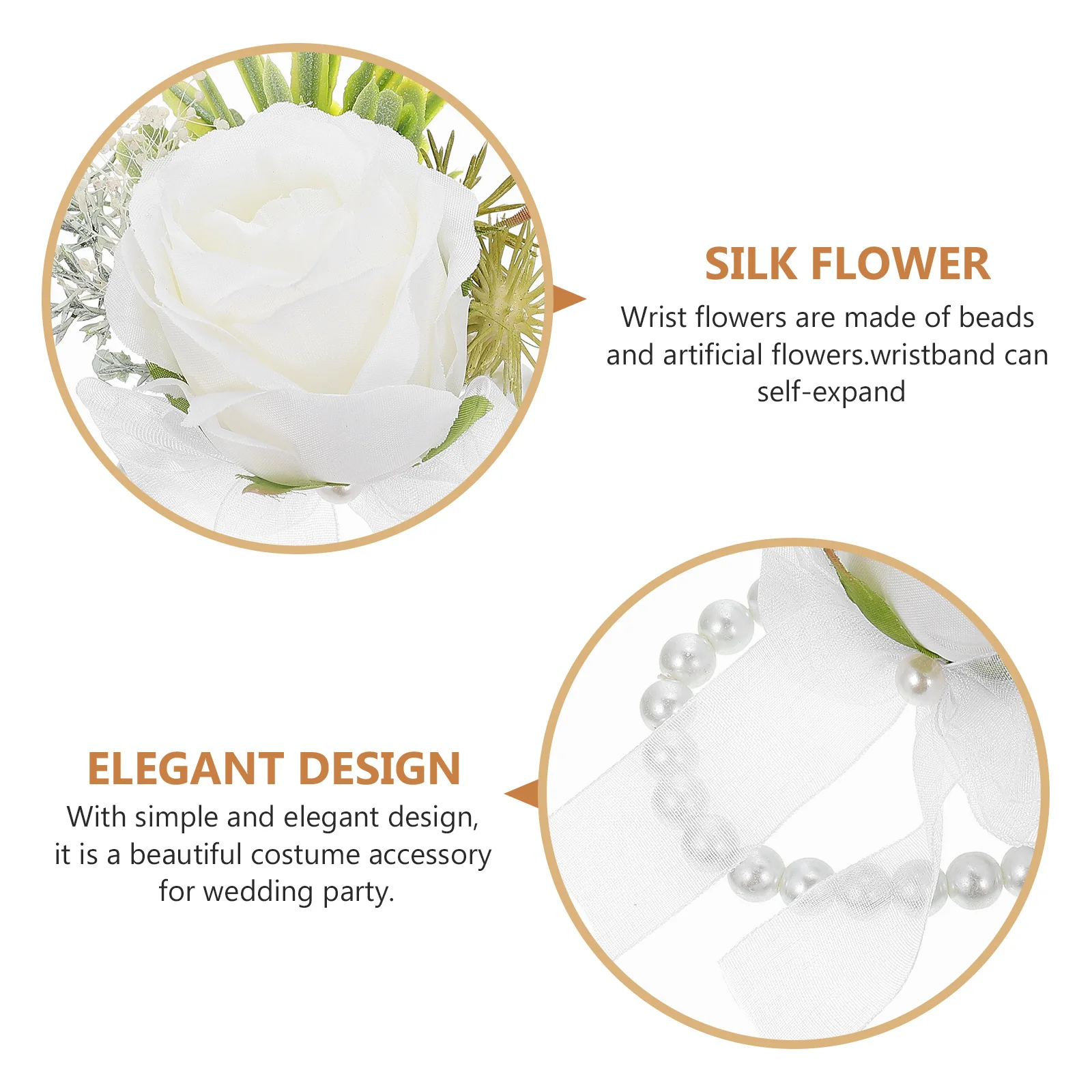 Fleurs de poignet blanches, 2 pièces, décoration de poignet Portable élégante pour mariage, Corsage de mariée, accessoire de fête, fourniture de fleurs simulées
