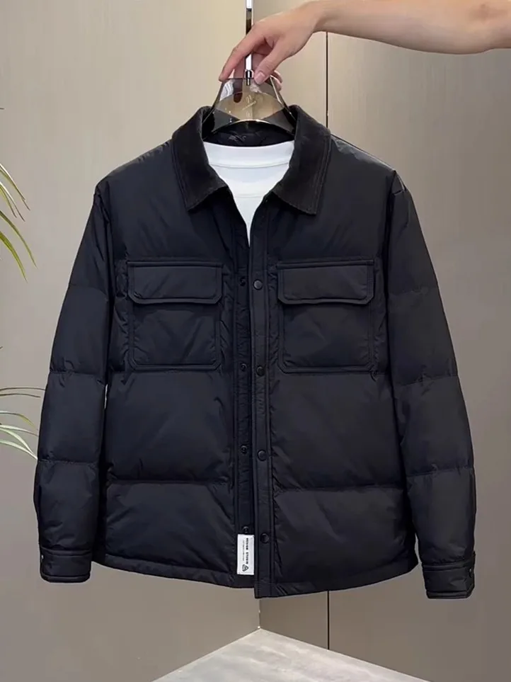 

Lightweight Padded Jaet Men's Casual Loose Warmth Collar Flip Winter New Sle Faionable Polyester Fiber Long Sve ort