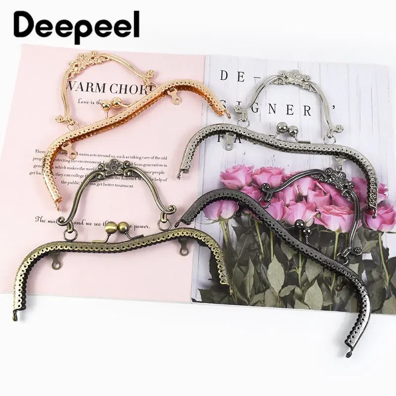 1/2/5Pcs Deepeel 20.5cm Embossed Metal Bags Handle DIY Handmade Sewing Brackets Purse Frame Bag Kiss Clasp Hardware Accessories