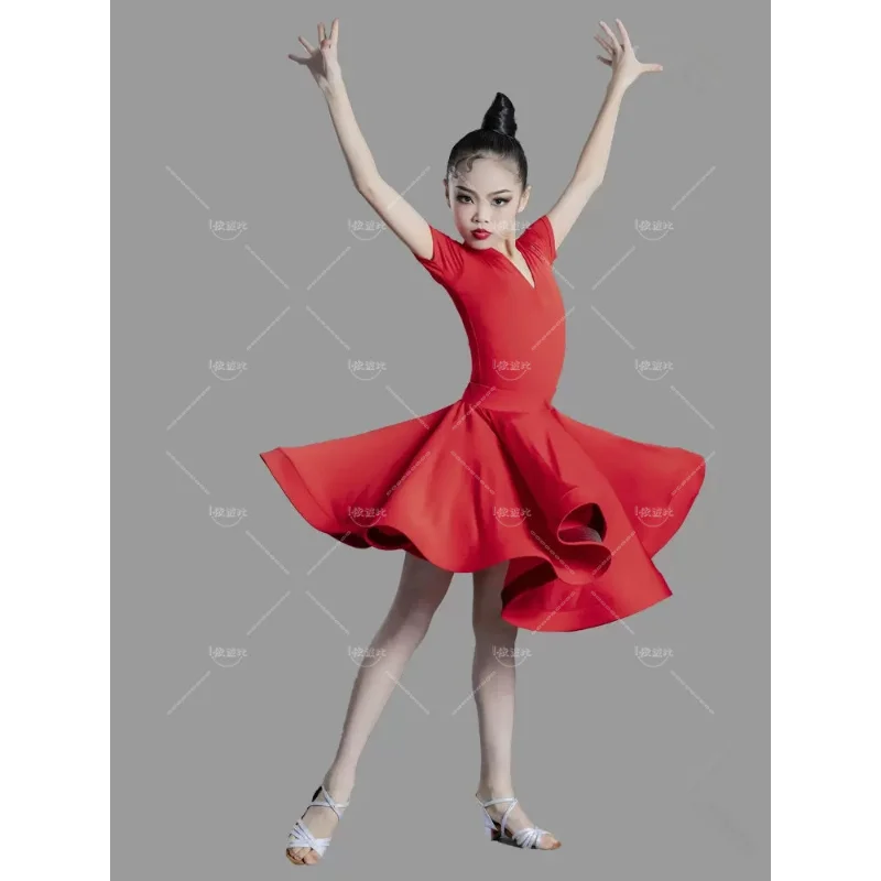 Children's Latin Dance Professional Competition Clothing Girl's Big Swing Dress New Children's Latin Training