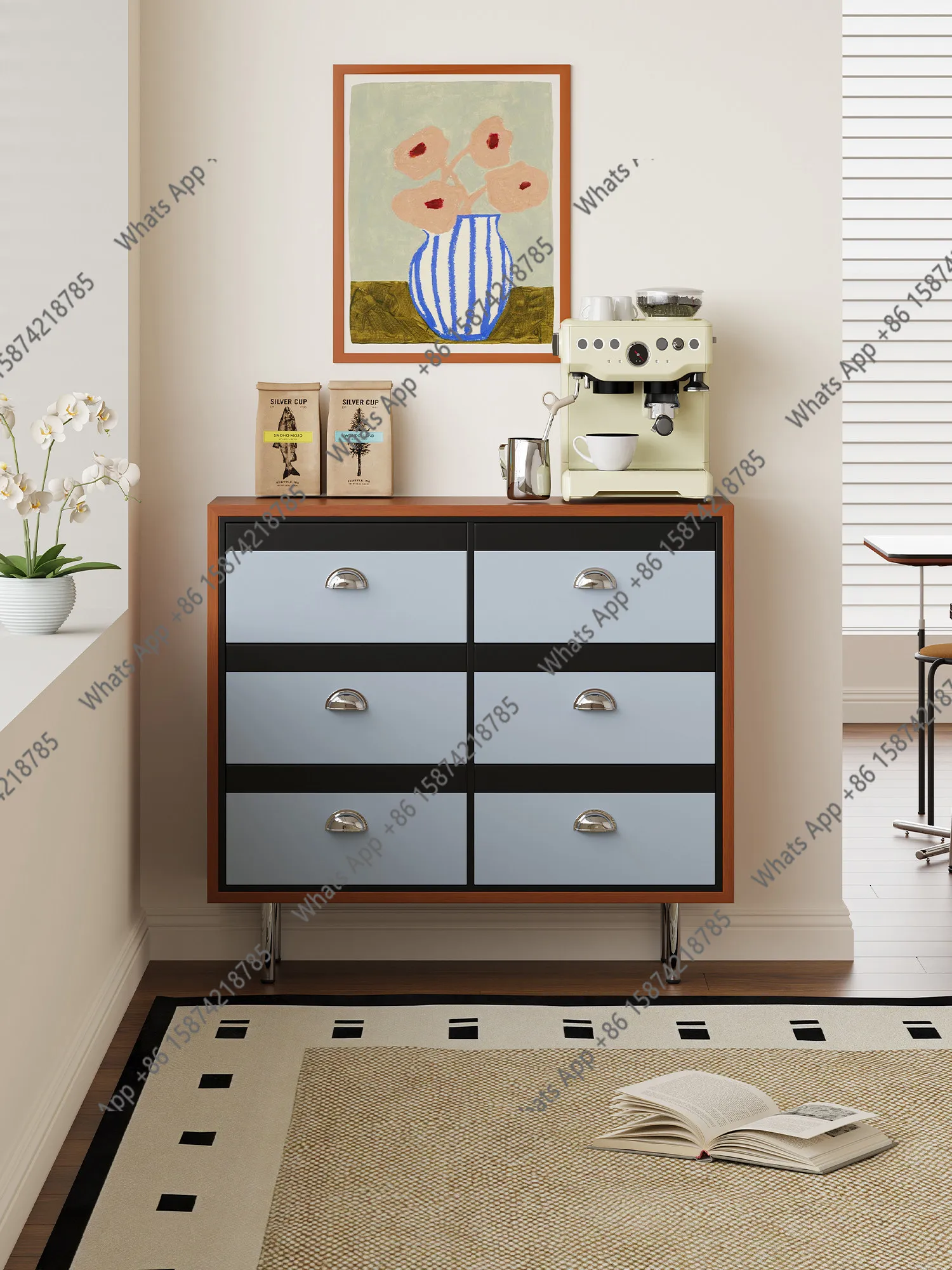 Simple modern iris blues chest of drawers café multi-scene storage integrated cabinet high-end sideboard