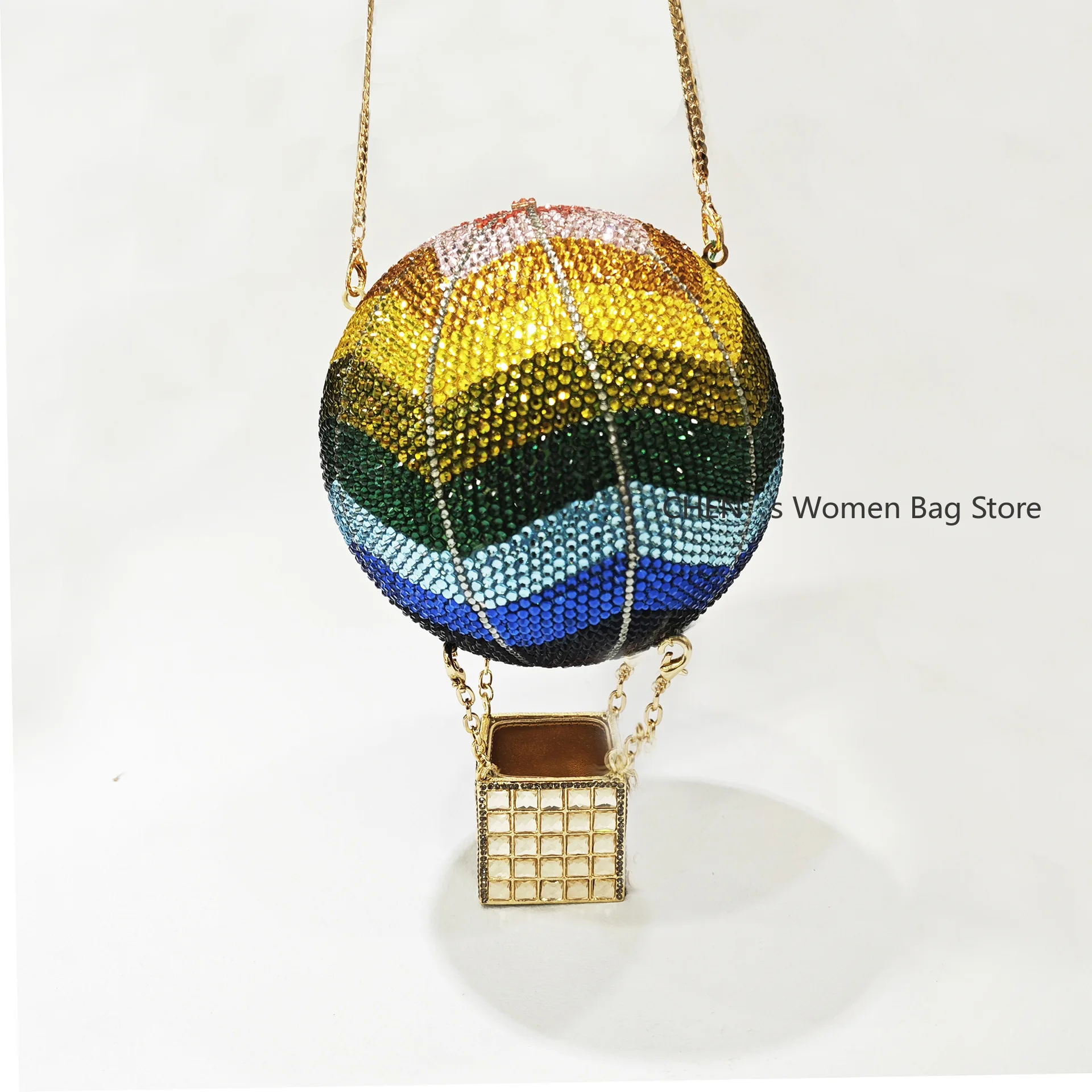 

Jewelry Air Balloon Shaped Diamond Evening Bags Women Designer Unique Circular Rhinestone Evening Purses and Handbags