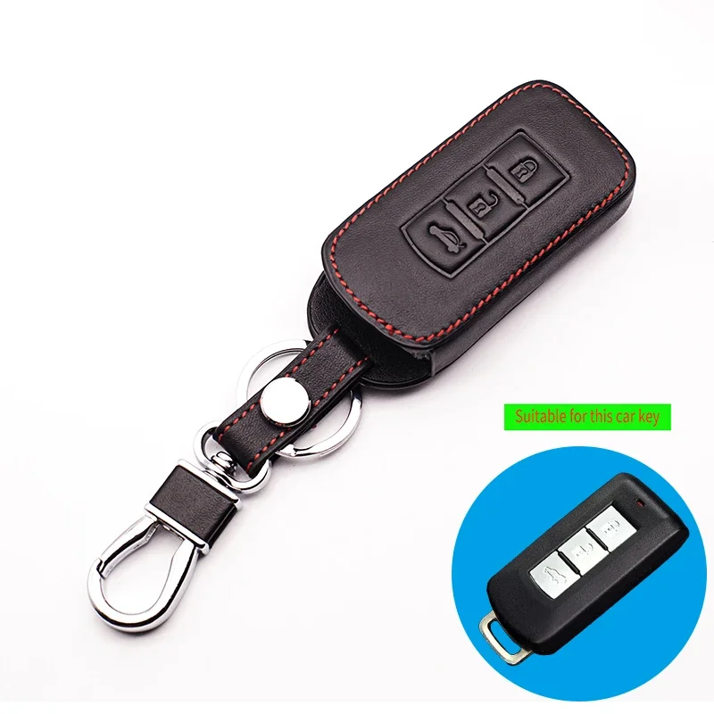 Car styling, leather key cover for Mitsubishi ASX extension movement Pajero Galant Lancer EX, 3 button smart key starline a91