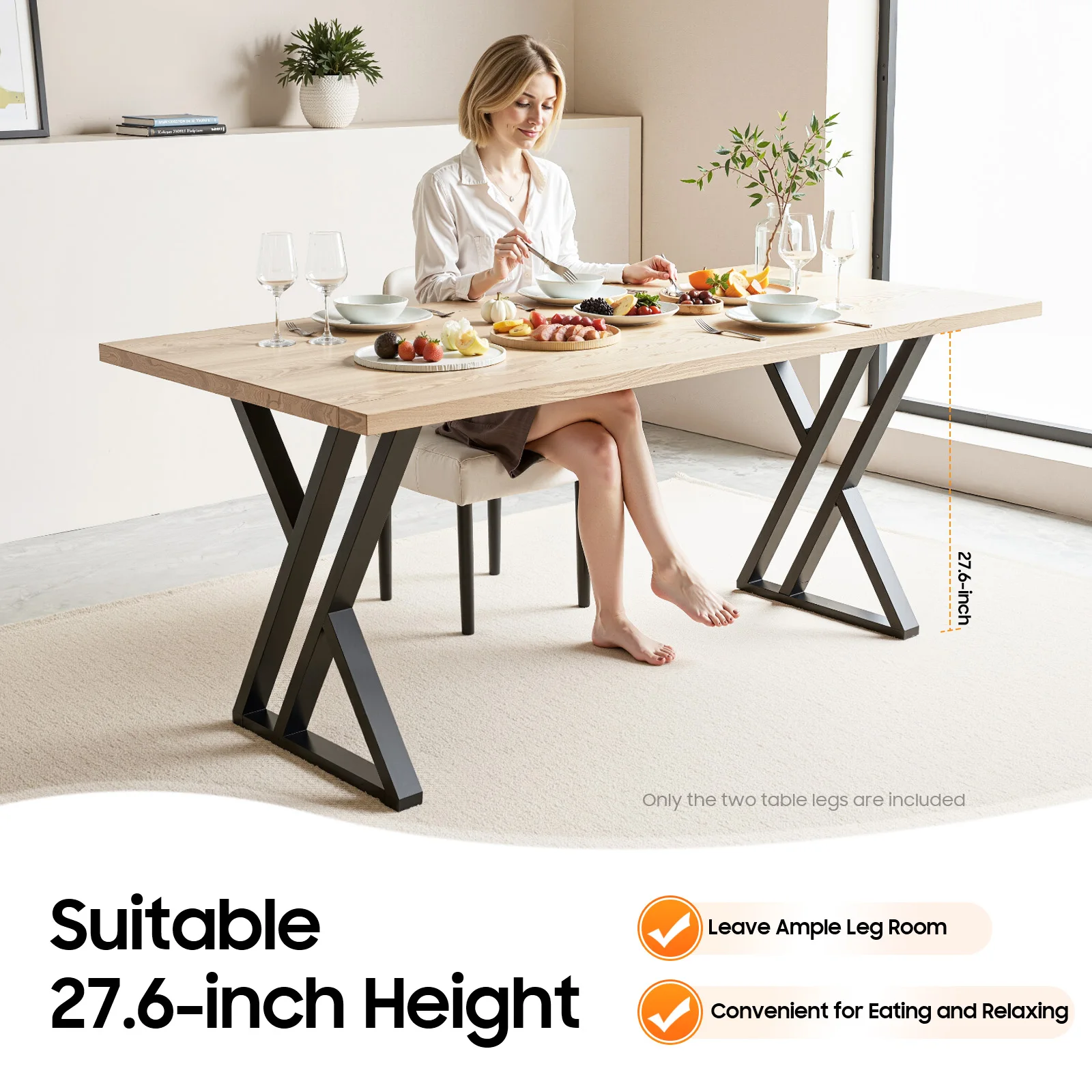 Gambe da tavolo industriali in metallo da 2 pezzi - Ferro a forma di X, carico da 661 libbre, 4 cuscinetti in gomma regolabili, nero per sala da pranzo/soggiorno