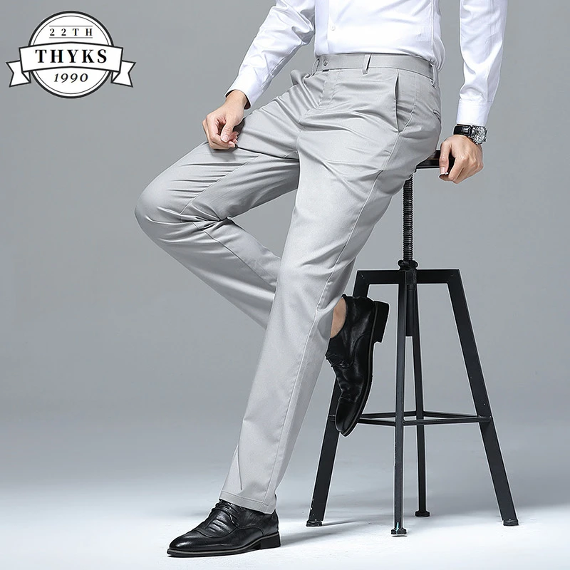 Casual Straight Pants Mens High-End Mulberry Silk Light Thin Ice Silks No Ironing Trouser Fashion Business Quick Dry Pant Summer