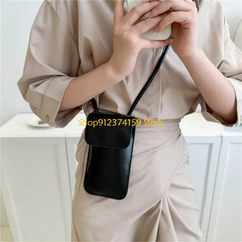 

G5AE Women Cellphone Shoulder Bag Purse Leather Coin Phone Wallet with Shoulder Strap