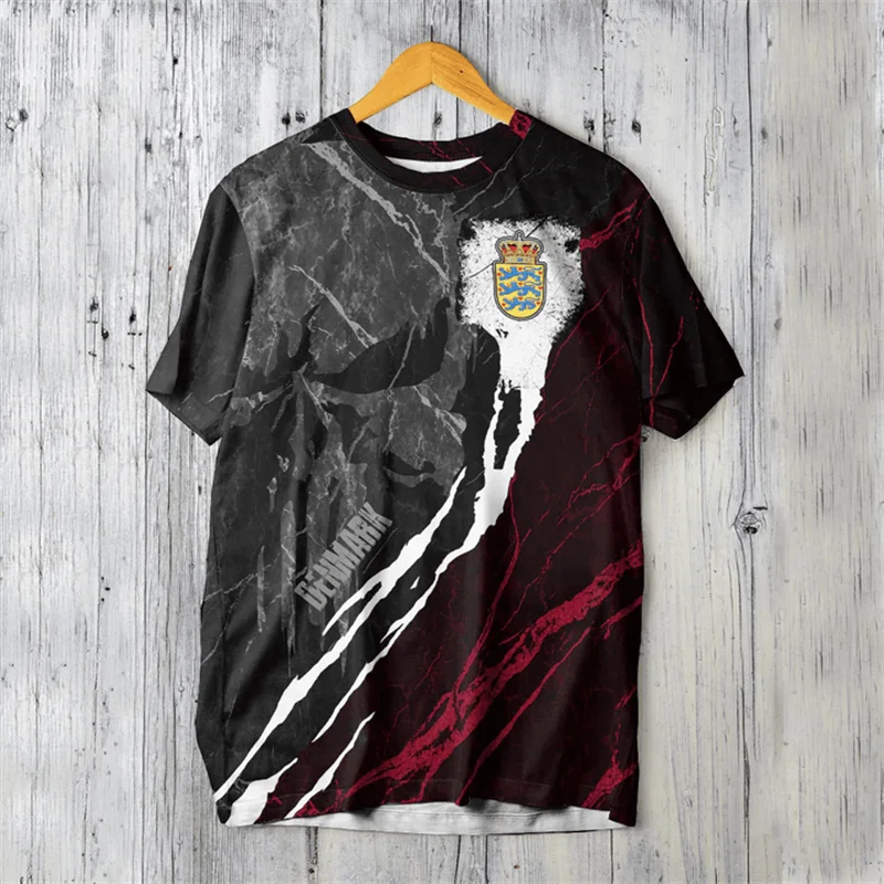 Impressão 3d dinamarca bandeira emblema t camisas dos homens projetos legais camiseta das mulheres roupas harajuku moda streetwear masculino camisetas