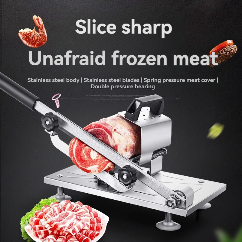 New Home Meat Slicer Machine - Frozen Beef/Lamb Roll Cutter with Adjustable 0.3-8mm Blade, Multi-Functional Potato & Meat Shredd