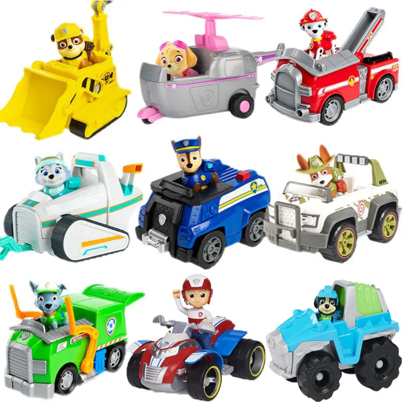 10 Arten echtes Paw Patrol Everest Ryder Rex Skye Chase Rocky Zuma Fahrzeug mit Sammlerfigur, Geburtstagsgeschenk, Kinderspielzeug