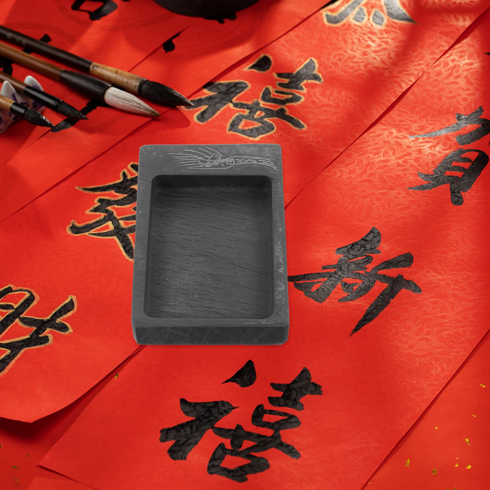 Mini Inkstone Stone Calligraphy Inkslab Exquisite Workmanship Retro Color Long Lasting Gift for Beginners Drawing Writing