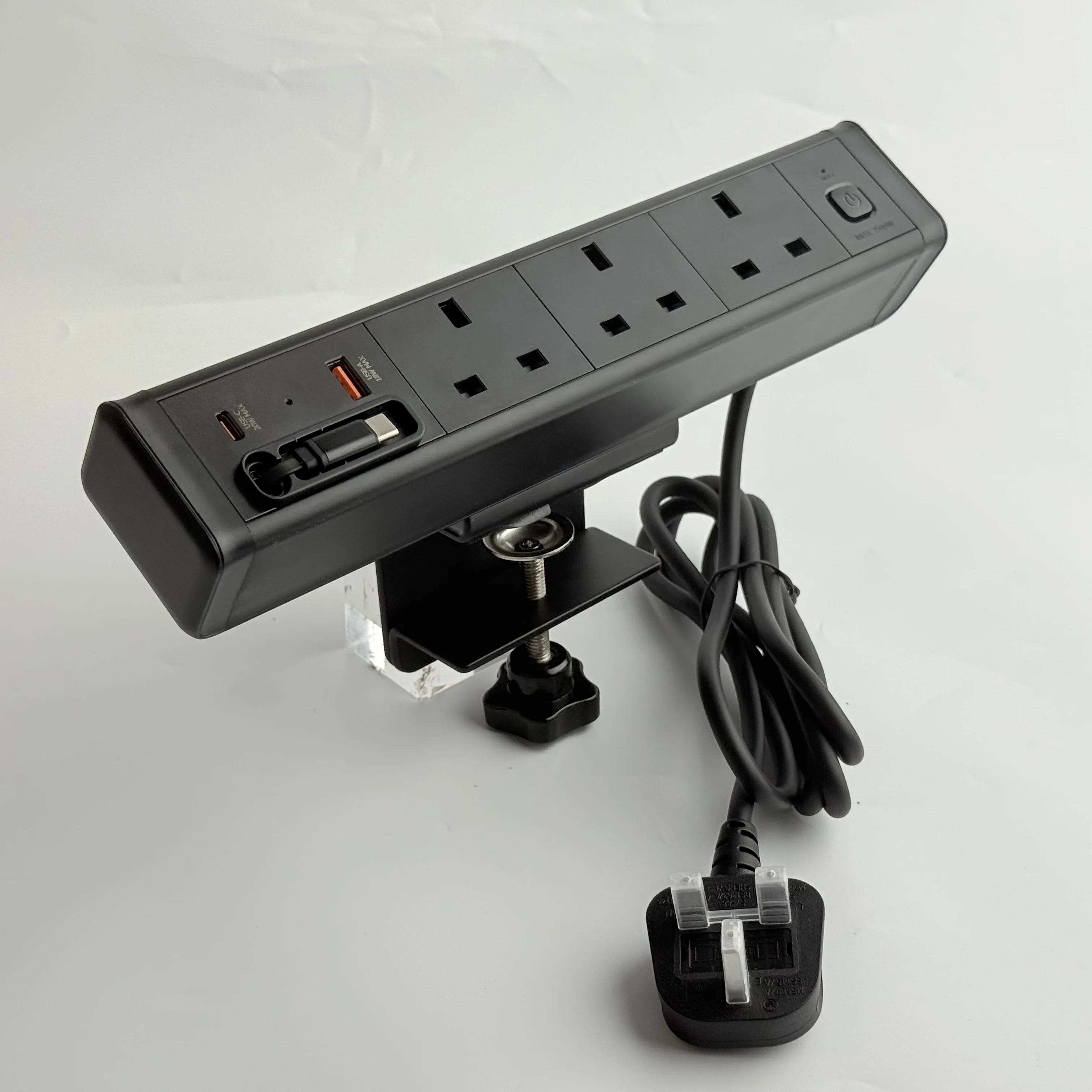 Hot Trending Conference Table Power Outlet with 3 UK Plugs PD18W Overload Switch Surge Protection Clamp Desk Socket