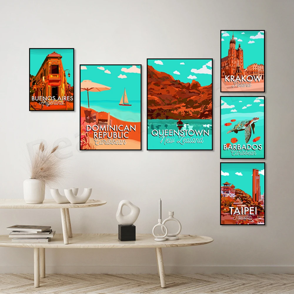 تايوان، الكاريبي، اينوس آيرس، كراكوف بولندا، أيرلندا، كوينستاون نيوزيلندا، بربادوس الكاريبي، دبي، ملصق السفر جزر المالديف #4