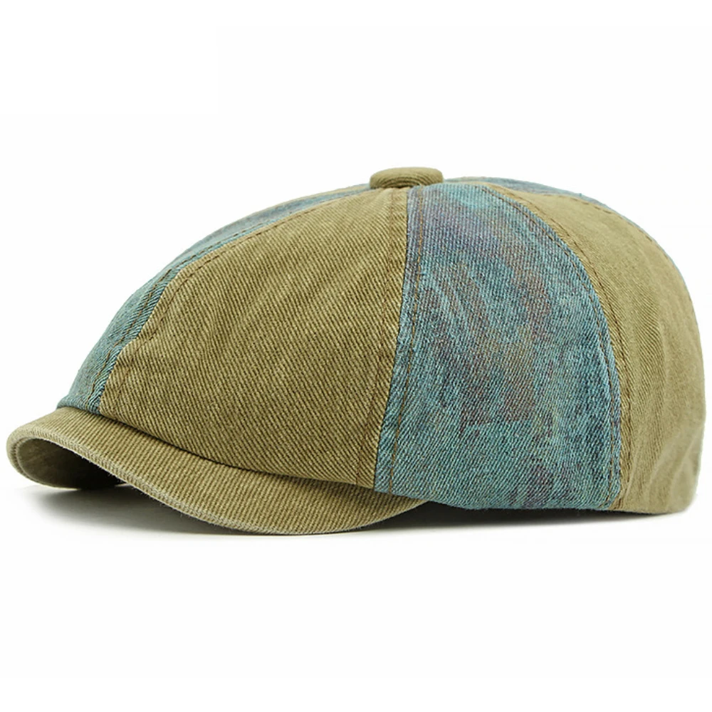 

HT4789 Beret Cap 100% Cotton Vintage Artist Painter Beret Hat Male Female Ivy Octagonal Flat Cap Patchwork Berets for Men Women