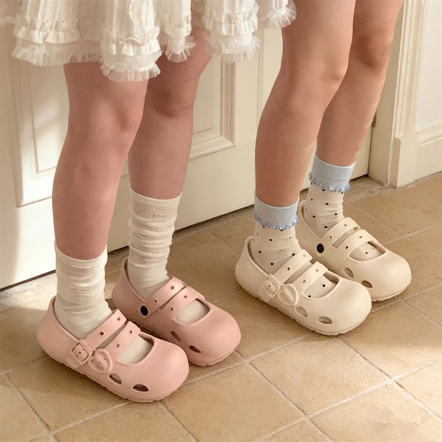 

Summer Vintage Mary Jane Style Women's Sandals EVA Material Breathable and Lightweight Flat Shoes