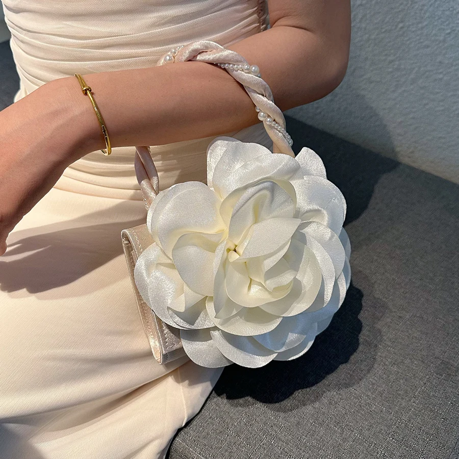 

Летняя витая жемчужная ручка Cheongsam, вечерняя сумка, роза, трехмерный цветок, клатч, кошелек, платье, вечерняя сумка для невесты, атласная сумка