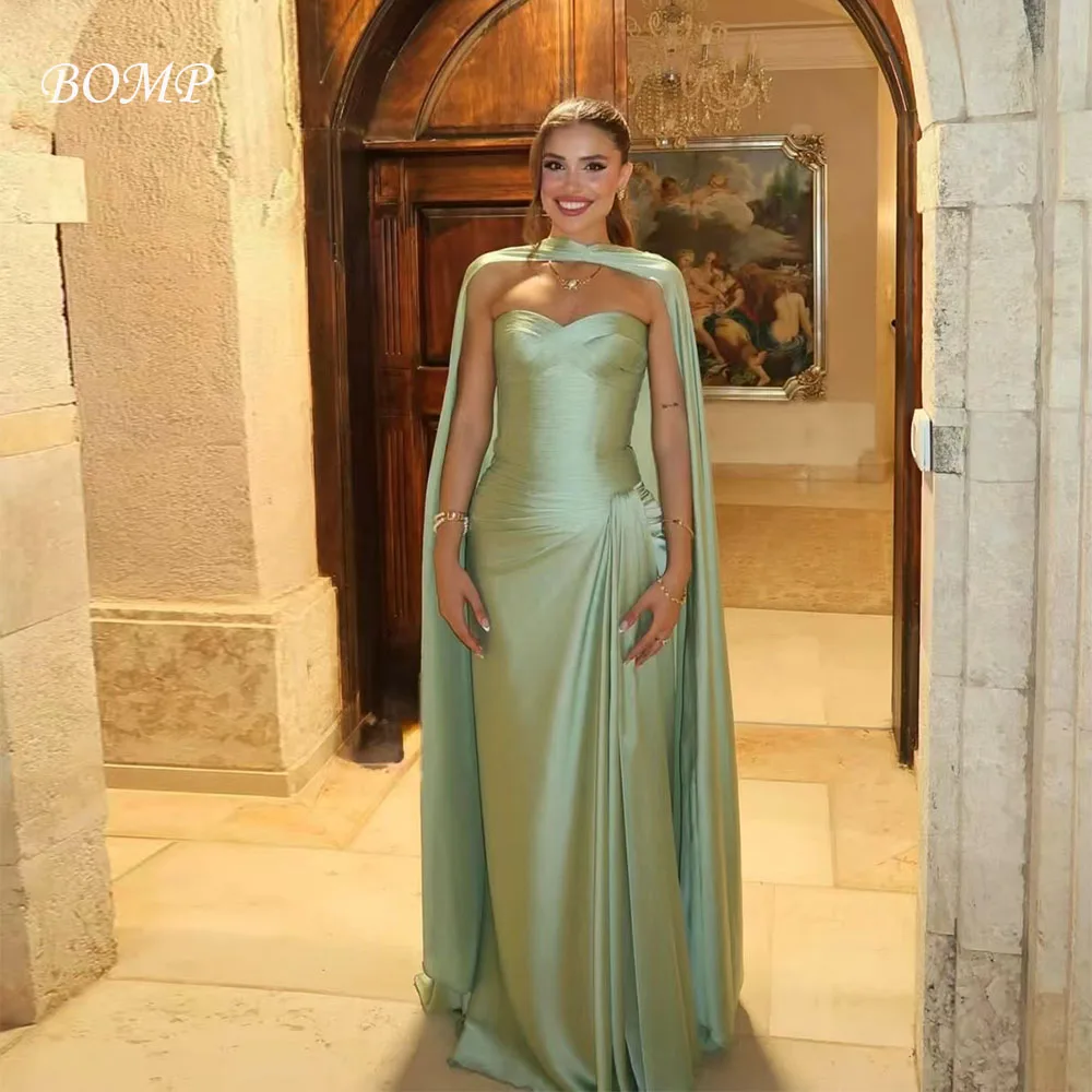 BOMP Abito da sera elegante senza spalline drappeggiato a sirena lunghezza pavimento sciarpa in raso occasione formale abito da festa di nozze personalizzato