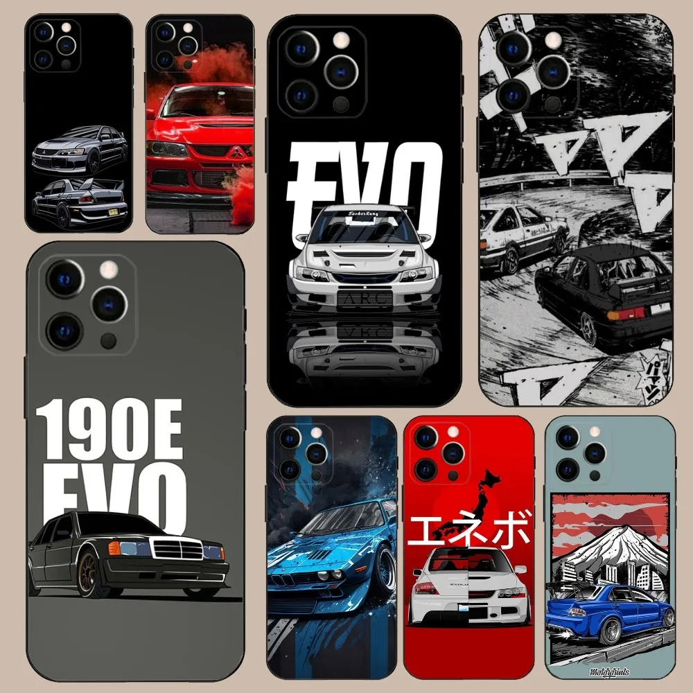 J-JDM Car E-Evo Phone Case For iPhone 16,15,14,13,12,11,Pro,X,XS,Max,XR,Plus,Mini Soft Black Cover