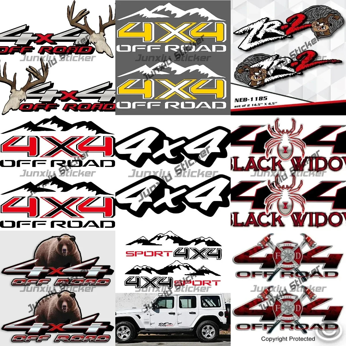 2PCS Red 4x4 Firefighter Sticker Mountains 4x4 Sport Stickers New Camo Grizzly Bear Hunting Truck Hunters Edition 4x4OFF ROAD