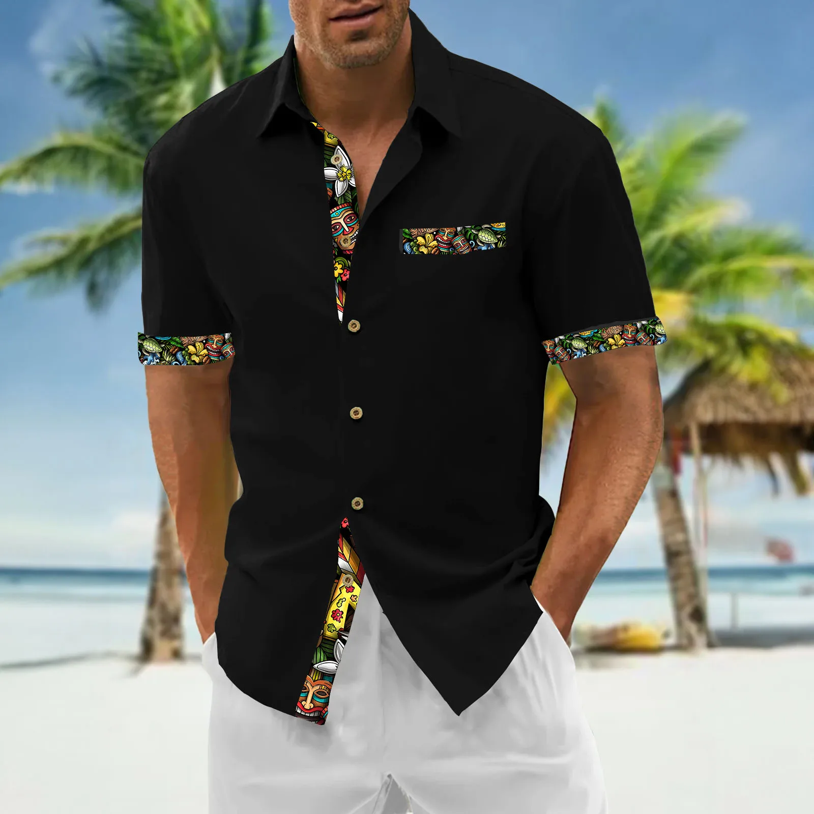 2024 New Men's Shirt Tiki Hawaiian Shirts For Men 3d Printed Short Sleeved Shirt Simple Casual Tops Loose Oversized Men Clothing