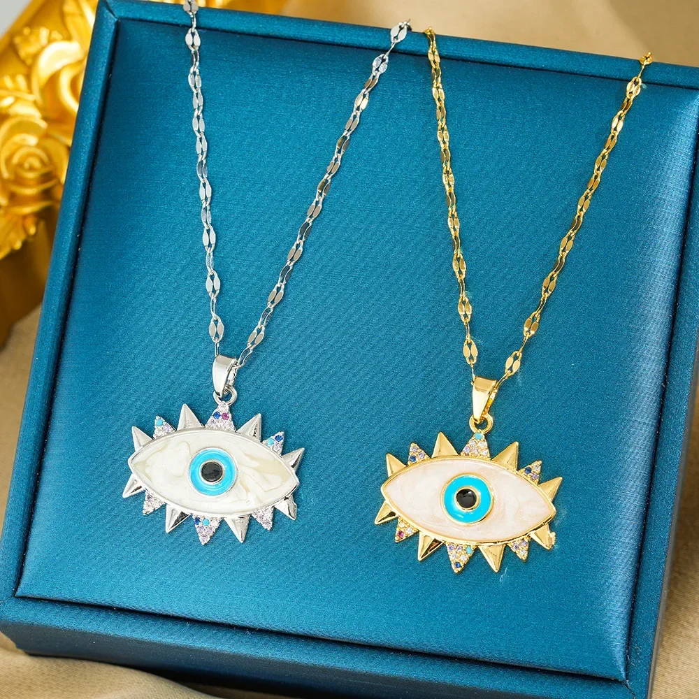 

9527Devil's Eye titanium steel necklace, a high-end, light luxury, versatile blue eye accessory for women