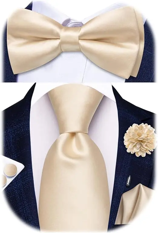 Elegantes Krawattenset für Herren: Krawatte, Fliege, Einstecktuch, Manschettenknöpfe, Reversnadel – 5-teiliges Set für formelle Anlässe, Hochzeiten, Business und Partys – Anzug-Accessoires als Geschenk – Detail 11