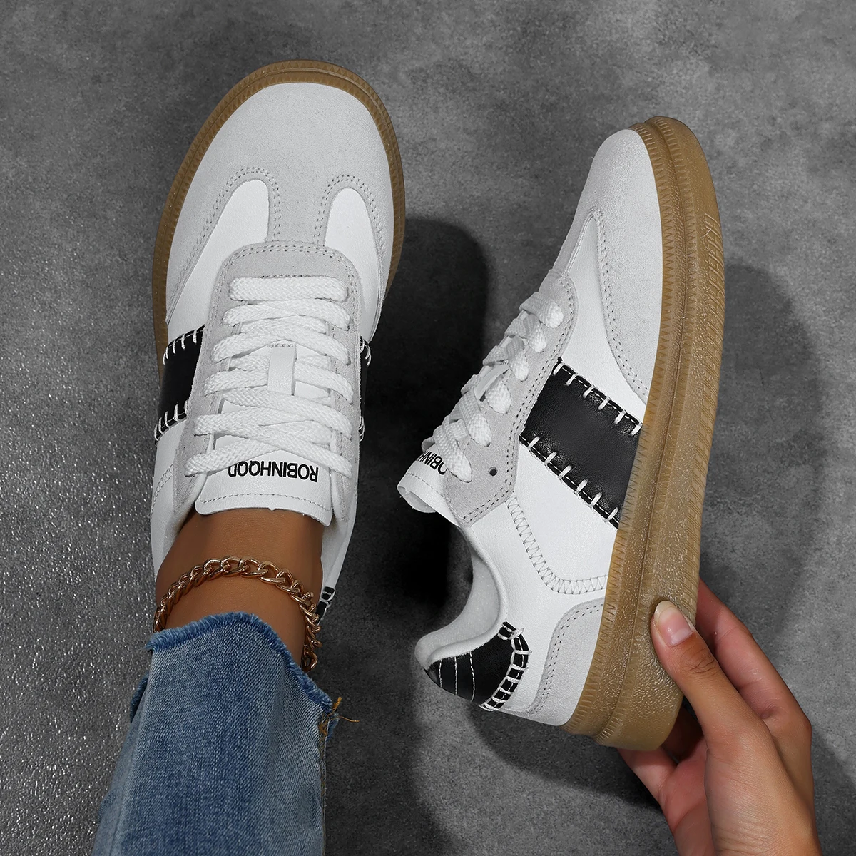 Women Retro Color Block Patchwork Skate Shoes, Versatile Trendy Commute Outdoor Sports Sneakers, Minimalist Casual Footwear